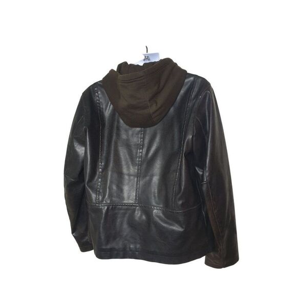 VTG Levi's Men's Faux Leather Jacket L With Brown Hoodie Quilted Lining Zip LG - Picture 4 of 6